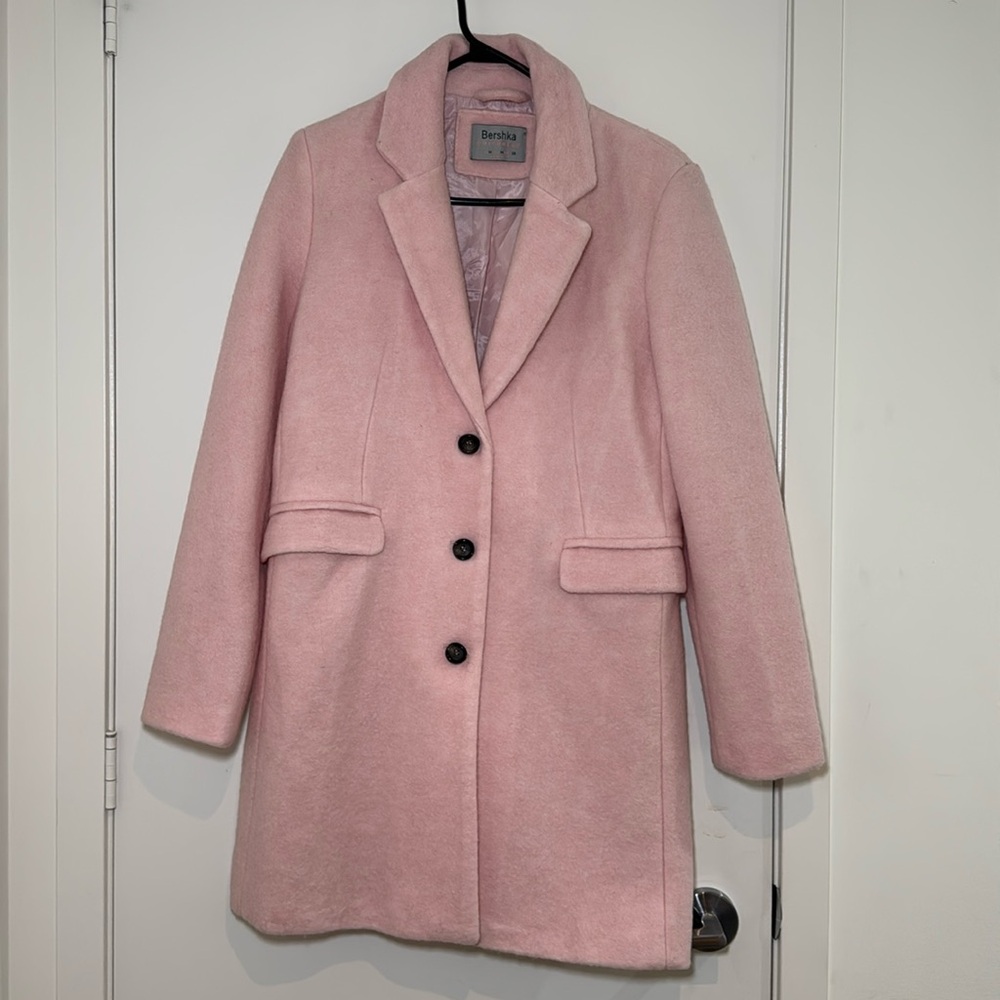 BERSHKA Car Coat In Light Pink